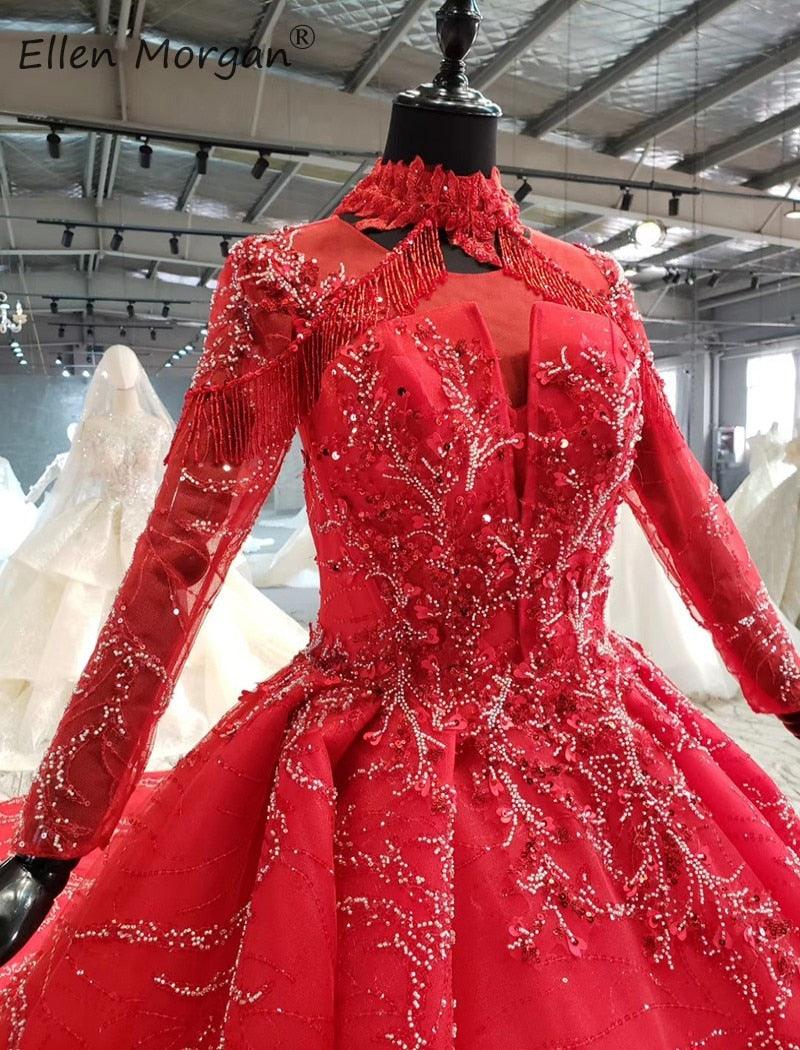 Red Fringe Lace up Arabic Dubai Luxury Dress
