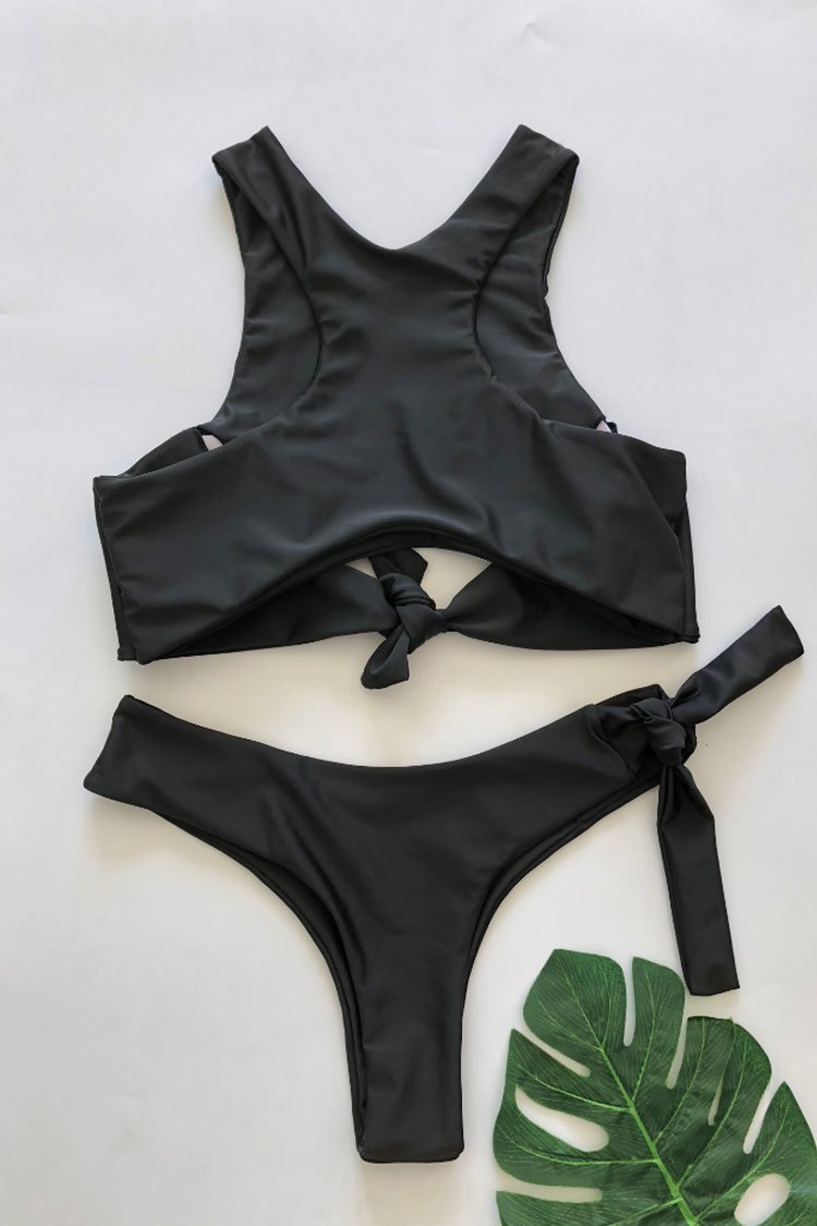 Reversible Knotted Front Racerback Brazilian Bikini Swimsuit - Two Piece Set