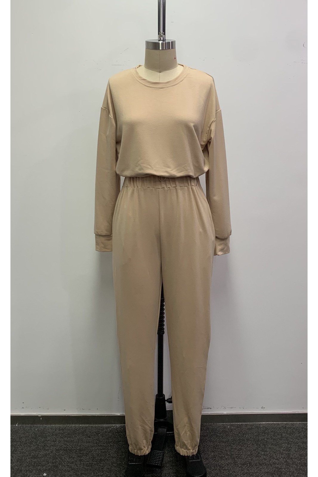 Round Neck Solid Color Basic Two-Piece Pants Set