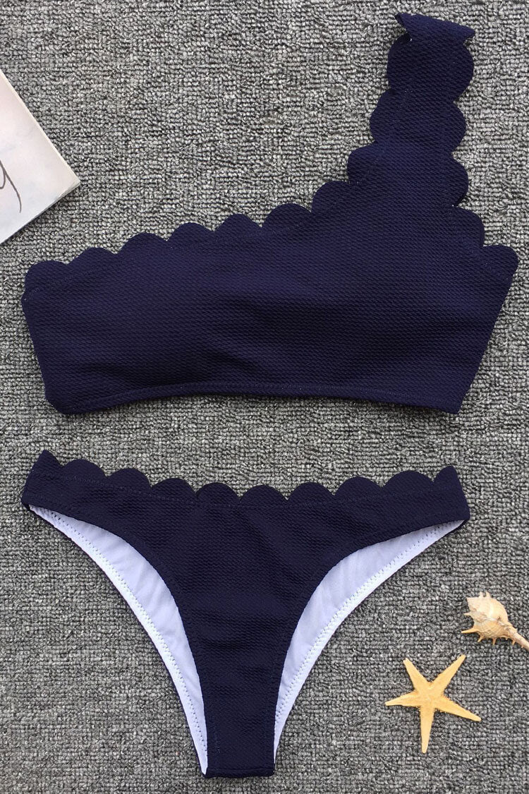 Scallop One Shoulder Bikini Swimsuit - Two Piece Set