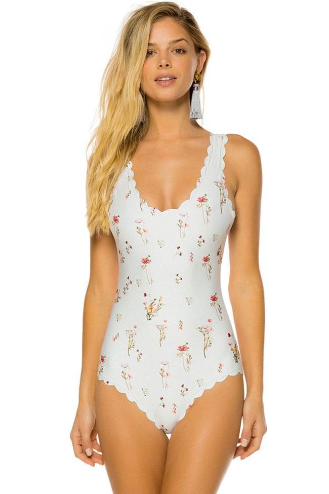 Scalloped Edge Refreshing Floral One Piece Swimsuit