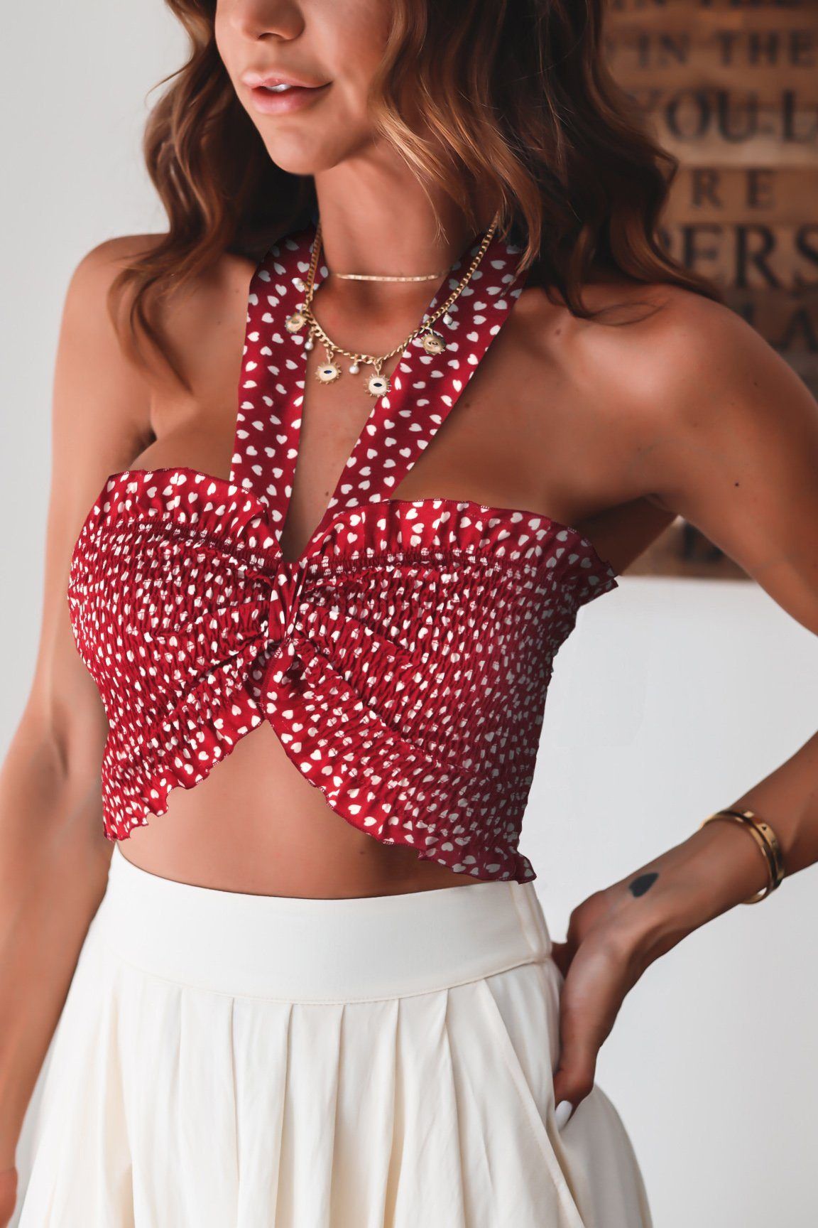 Printed Stretch Halter Tube Top