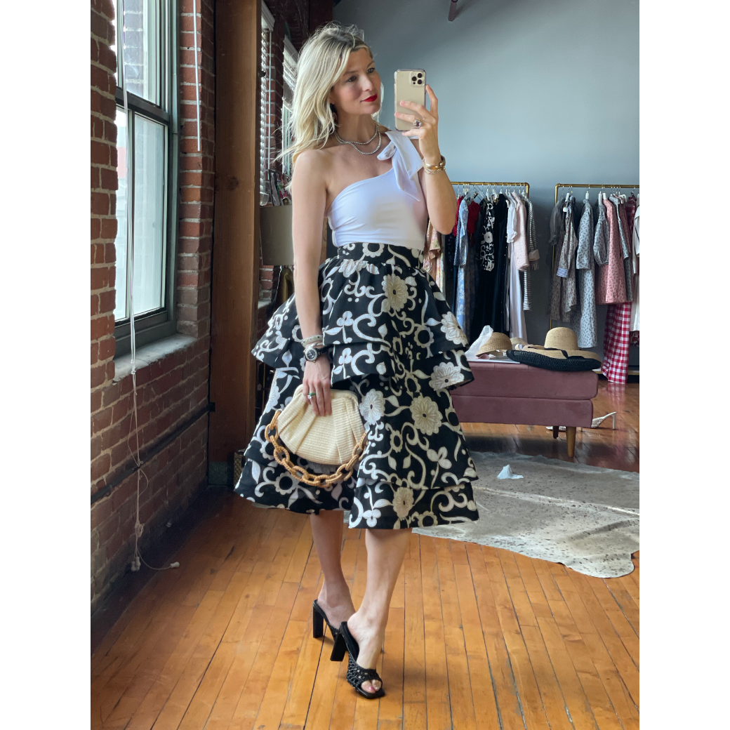 Ruffled Party Skirt - Black Floral