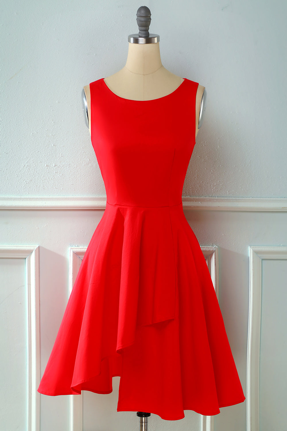 Red Vintage 1950s Asymmetrical Dress