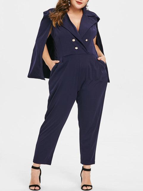 Plus Size Double Breasted Cape Jumpsuits