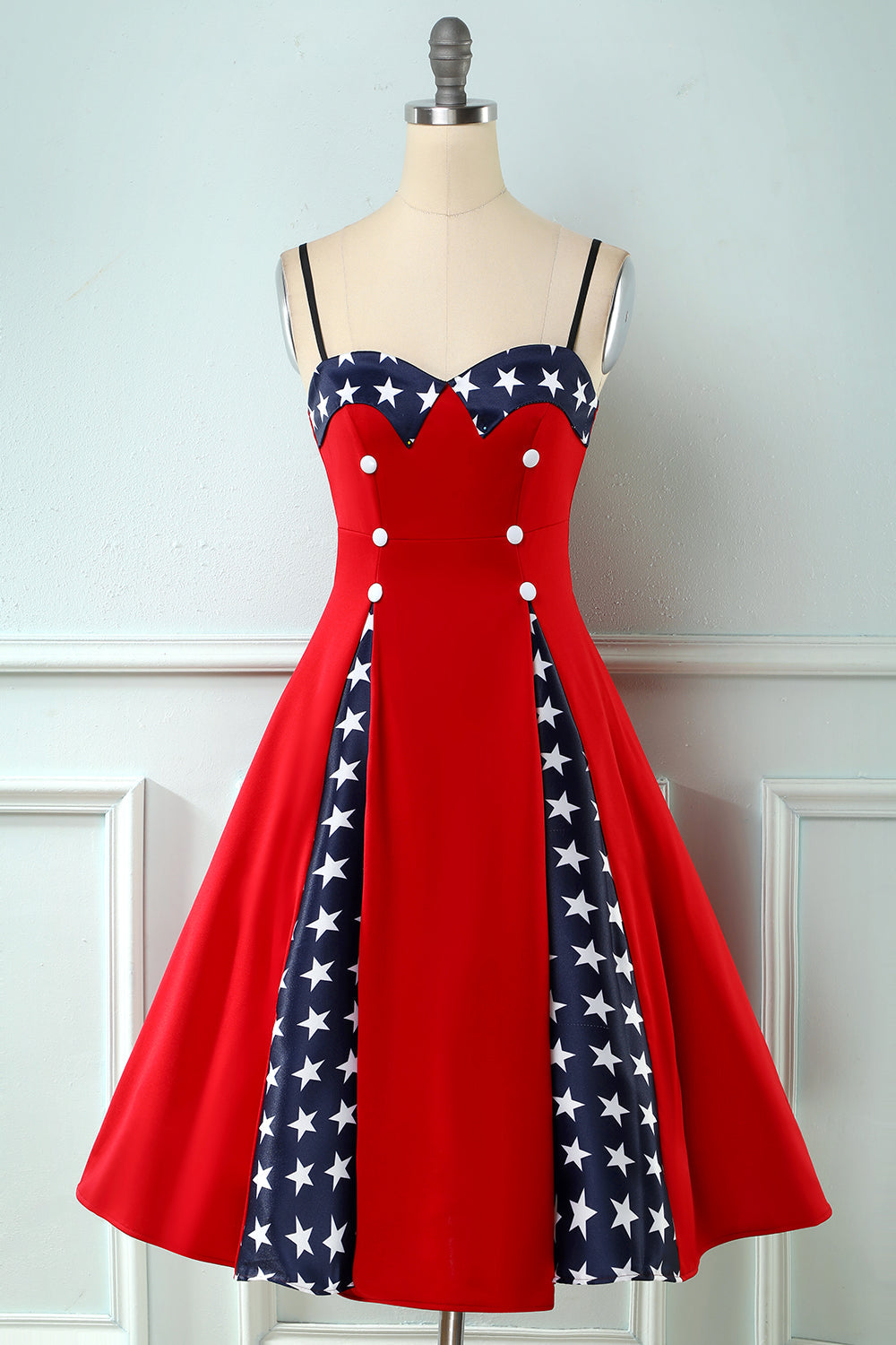 Red Patchwork Star Printed Vintage 1950s Dress