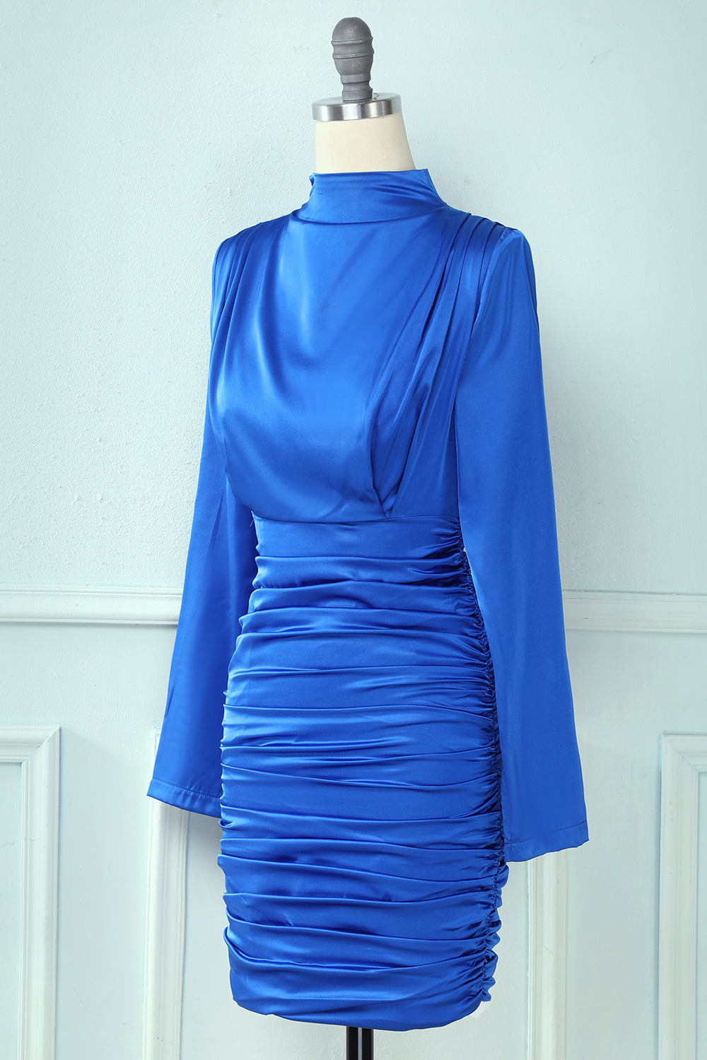 Royal Blue High Neck Bodycon Cocktail Party Dress