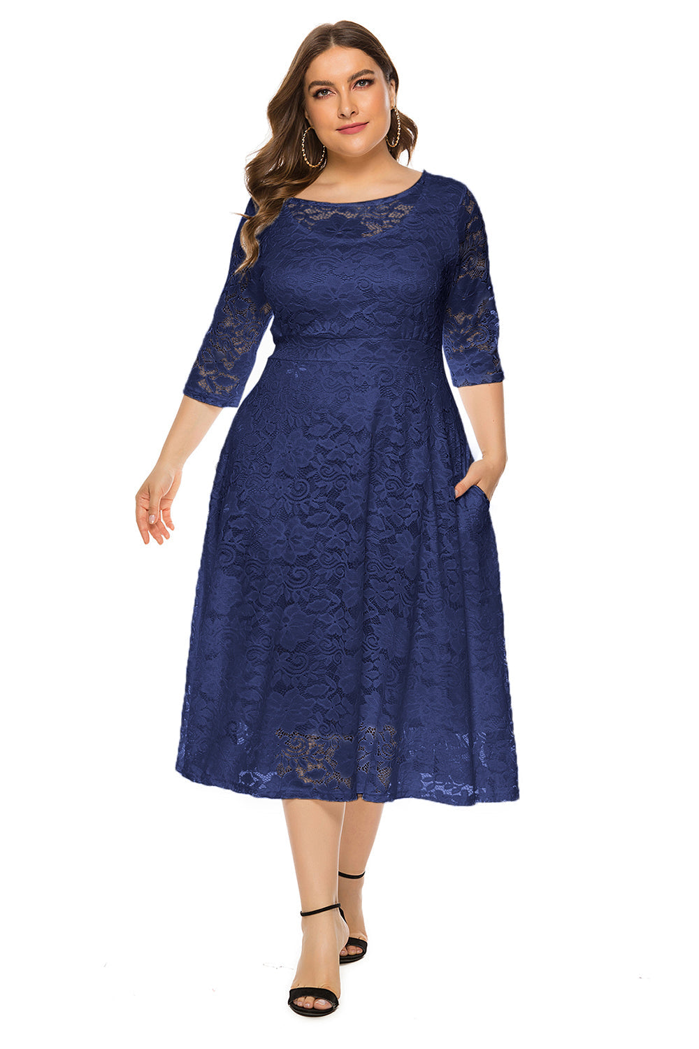 Plus Size Long Sleeves Lace Dress