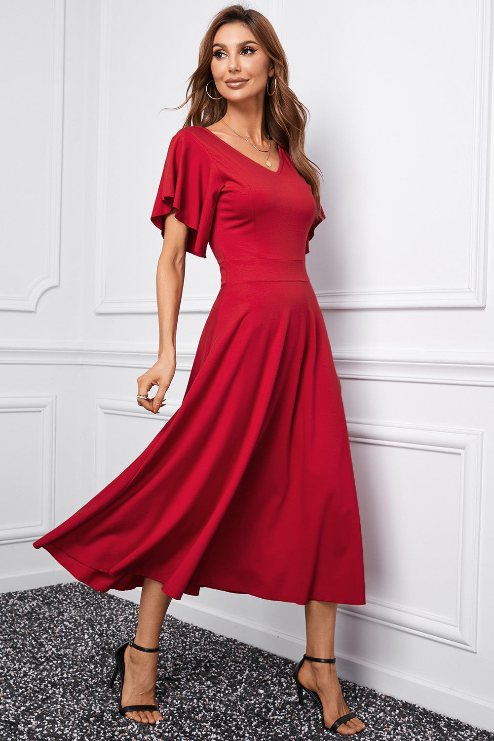 Red Simple Party Dress with Cap Sleeves