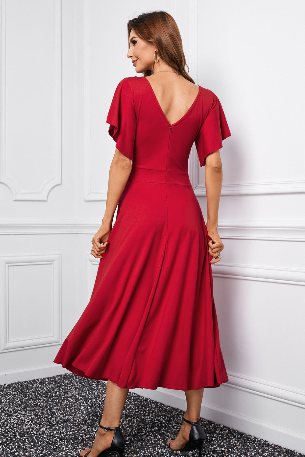 Red Simple Party Dress with Cap Sleeves