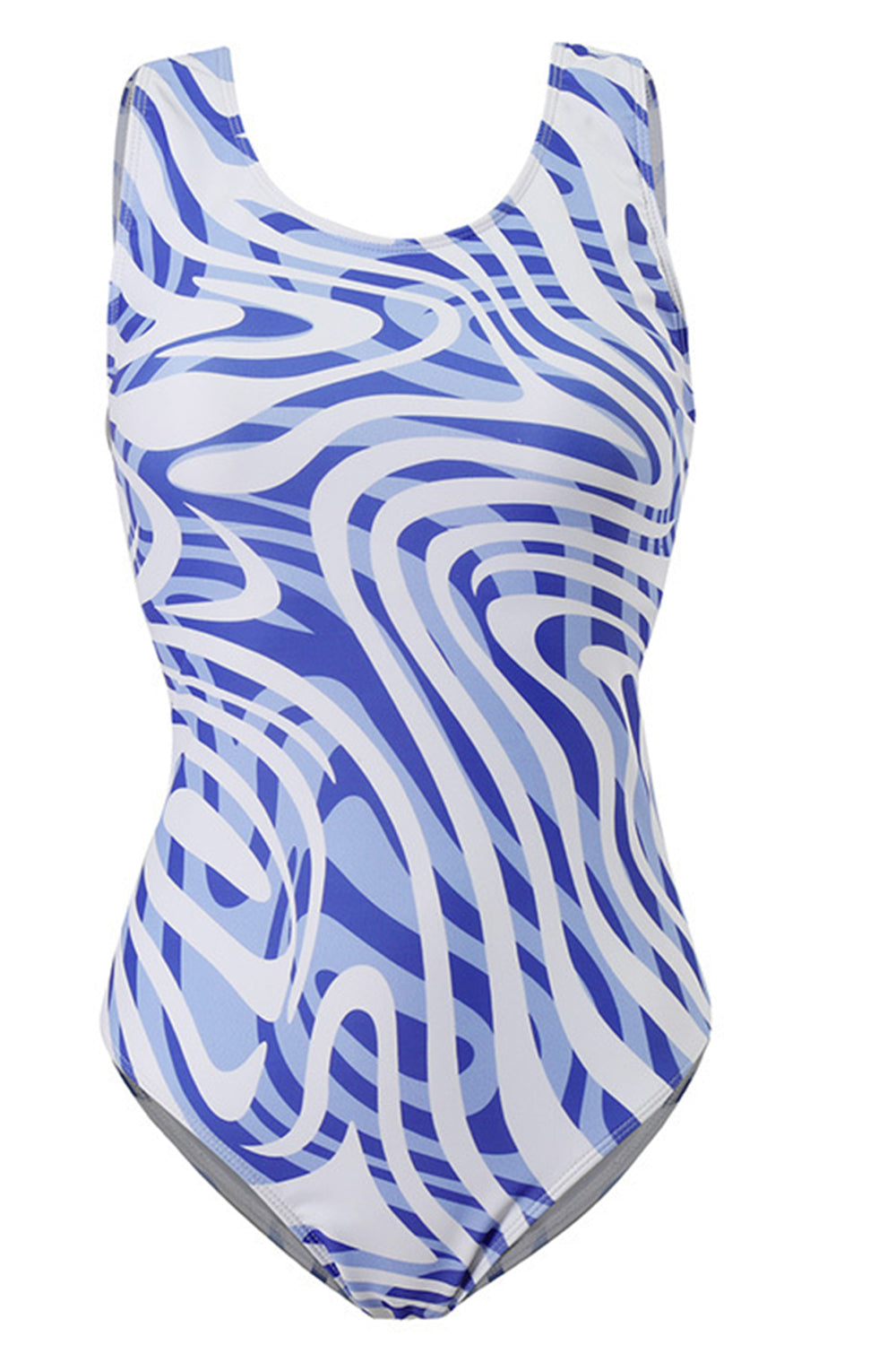 Plus Size Blue Printed Open Back One Piece Swimsuits