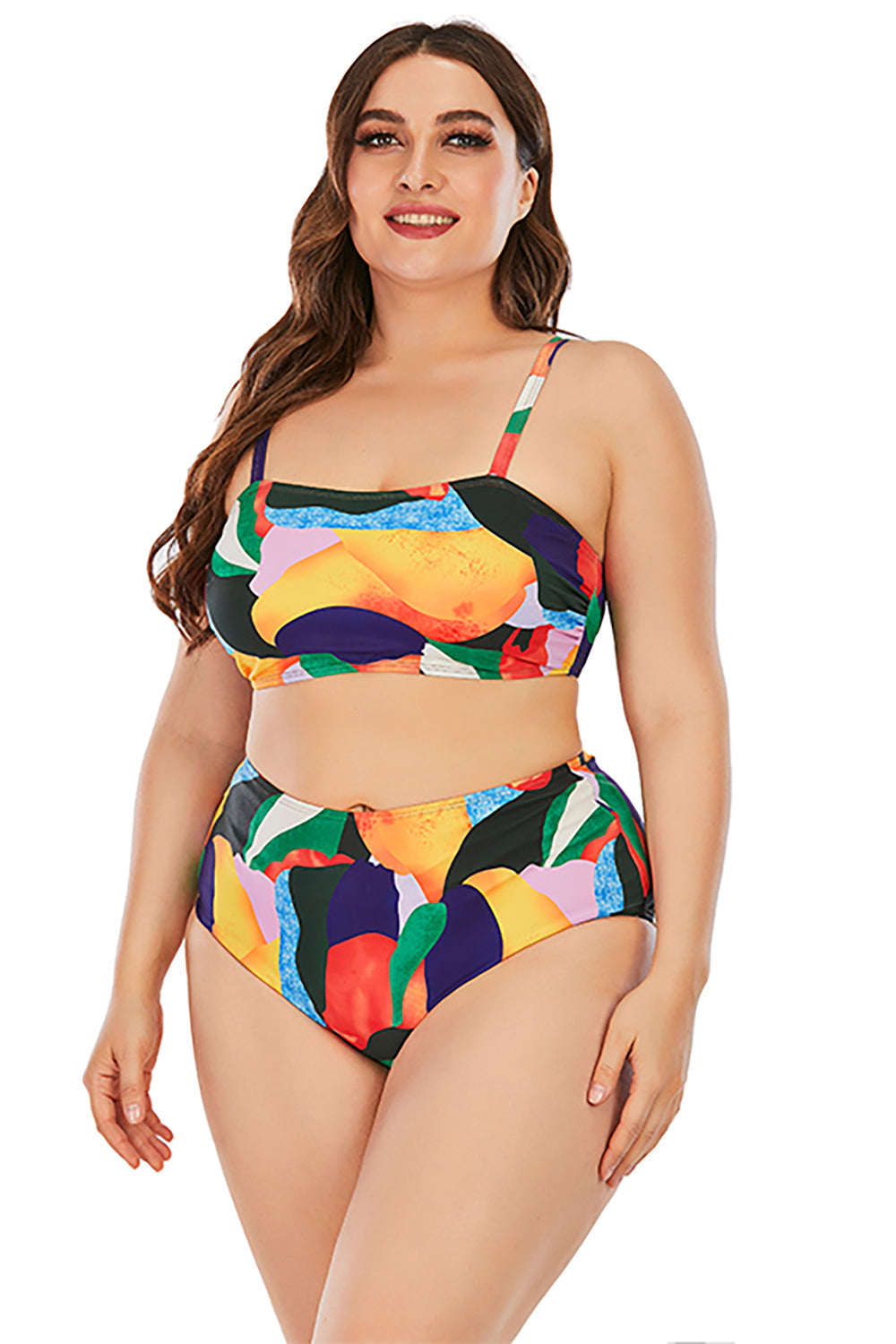 Plus Size High Waisted Print Swimsuit