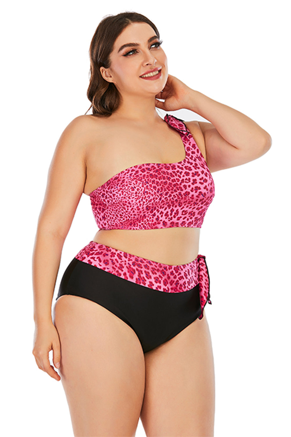 Plus Size Fuchsia Leopard Printed Swimwear
