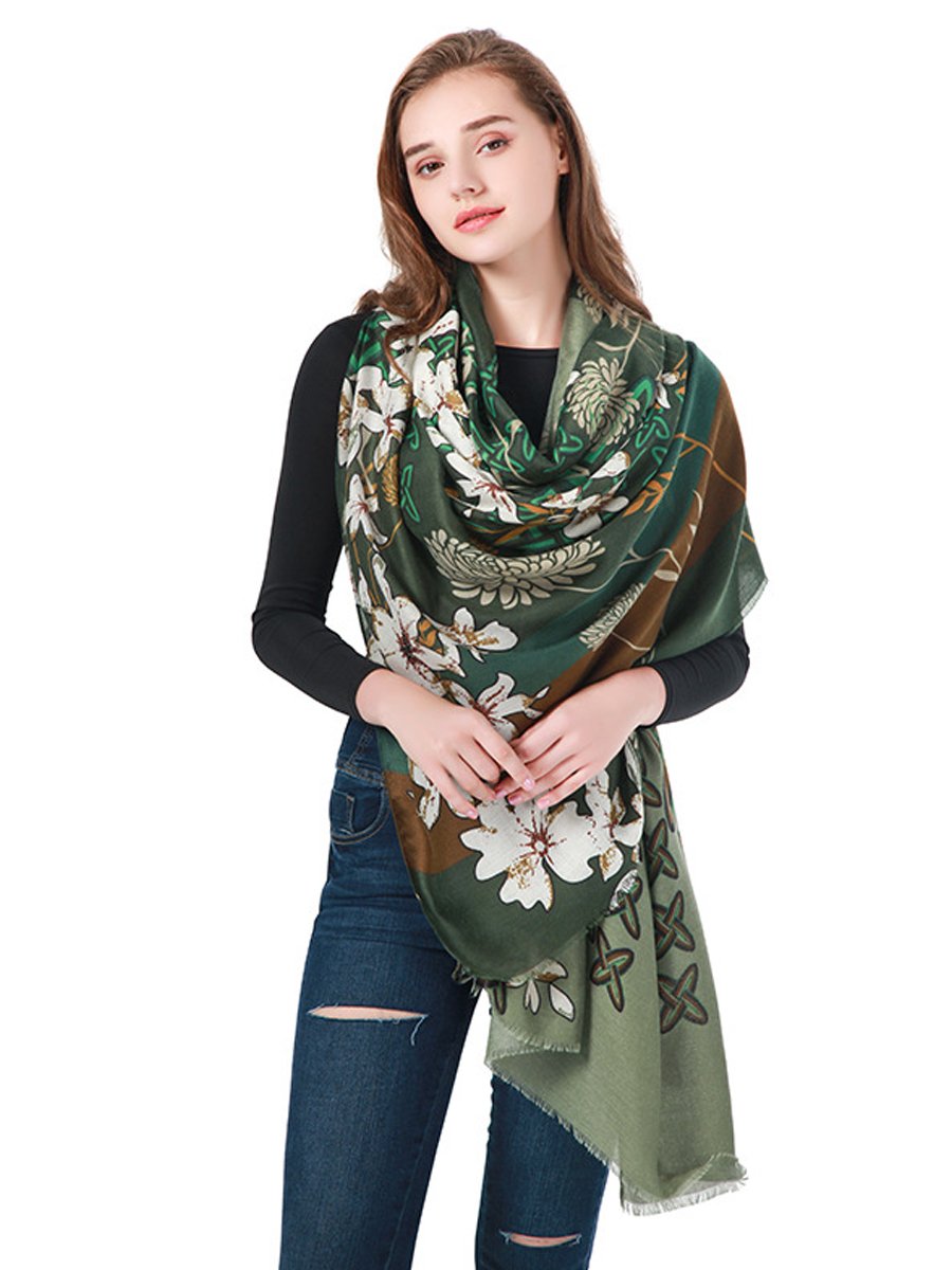 Scarf For Women Vintage Long Satin Silk Floral Print Lightweight Shawl