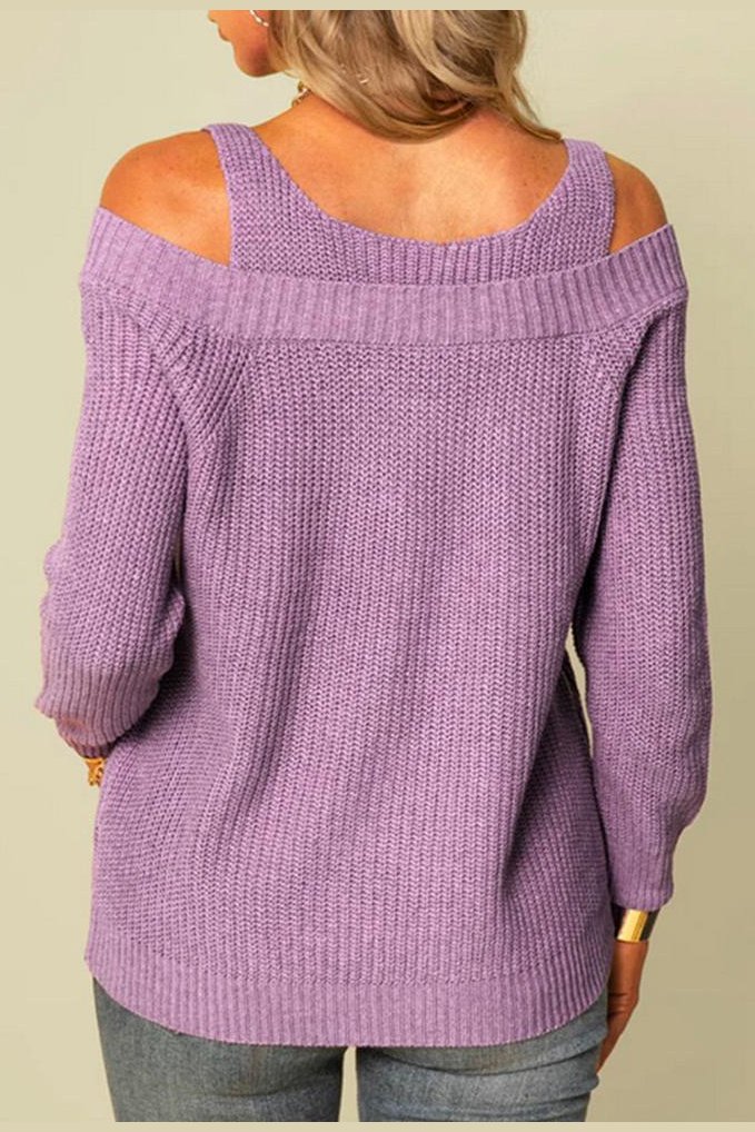 Rib-Knit Cut Out Cold Shoulder Sweater
