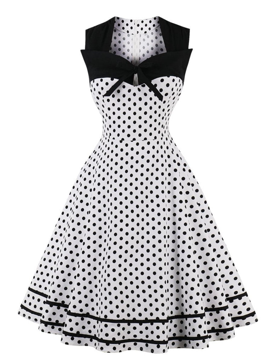 Plus Size Dress Retro Square Neck Sleeveless Polka Dot Dress