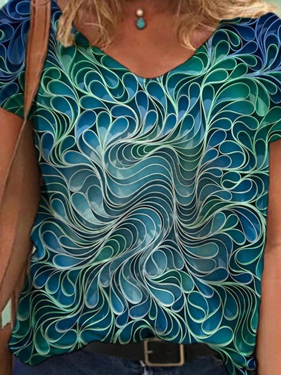 Abstract Painting Print Short-Sleeved T-Shirt - T-Shirts - INS | Online Fashion Free Shipping Clothing, Dresses, Tops, Shoes - 05/19/2021 - Category_T-Shirts - Color_Pattern