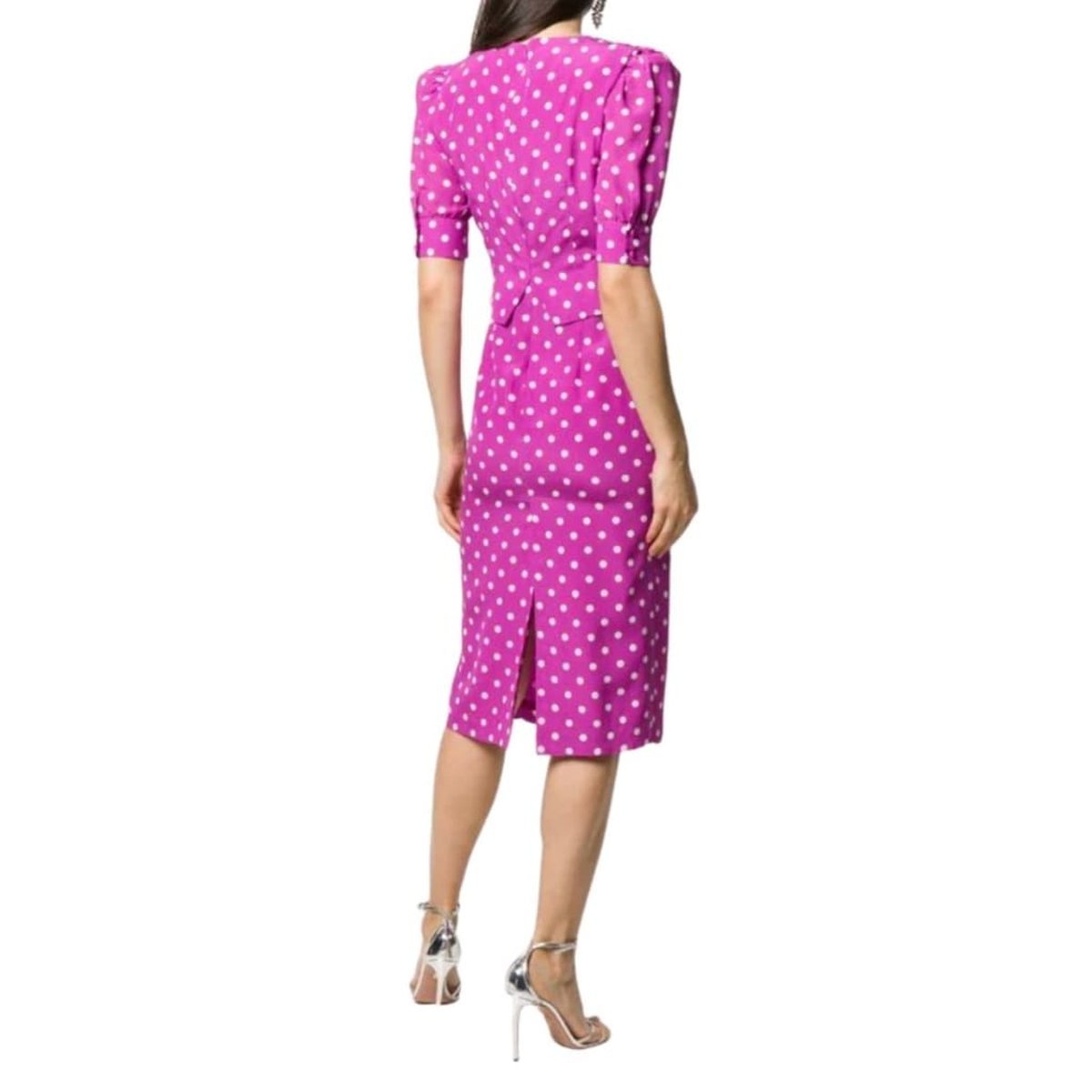 Purple Polka Dot Fitted Silk Dress