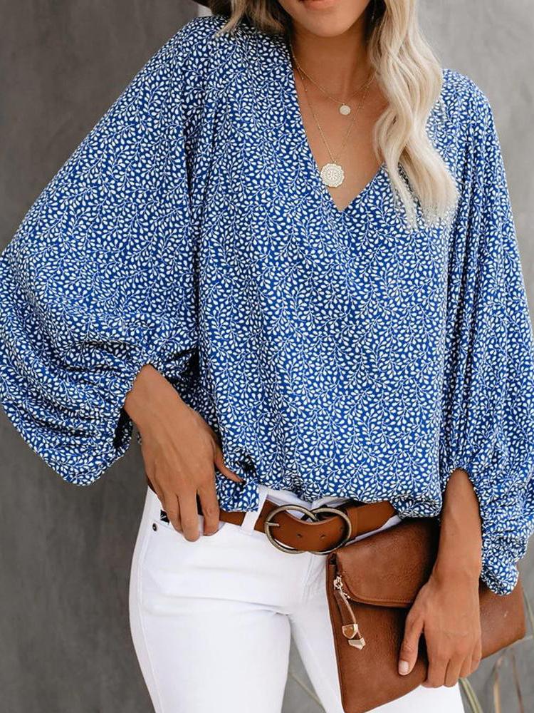 All Over Print Surplice Neck Lantern Sleeve Blouse - Blouses - INS | Online Fashion Free Shipping Clothing, Dresses, Tops, Shoes - 28/04/2021 - BLO210428048 - Blouses