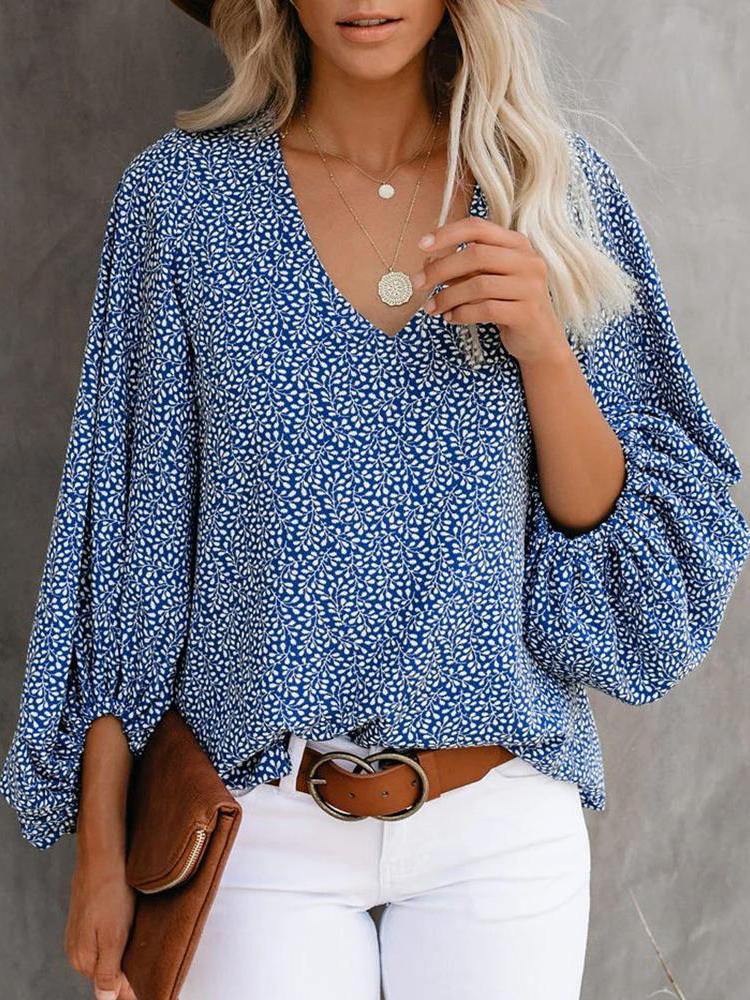All Over Print Surplice Neck Lantern Sleeve Blouse - Blouses - INS | Online Fashion Free Shipping Clothing, Dresses, Tops, Shoes - 28/04/2021 - BLO210428048 - Blouses