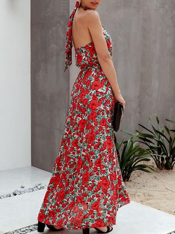 Allover Floral Maxi Halter Dress - Dresses - INS | Online Fashion Free Shipping Clothing, Dresses, Tops, Shoes - 01/29/2021 - 2XL - Beach