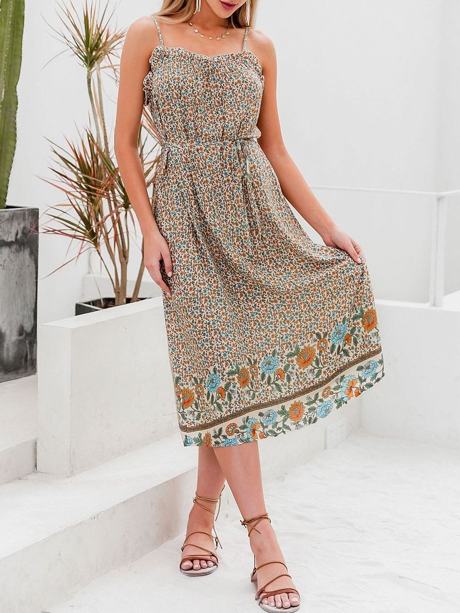 Allover Floral Shirred Wrap Dress - Dresses - INS | Online Fashion Free Shipping Clothing, Dresses, Tops, Shoes - 01/26/2021 - 2XL - 3XL