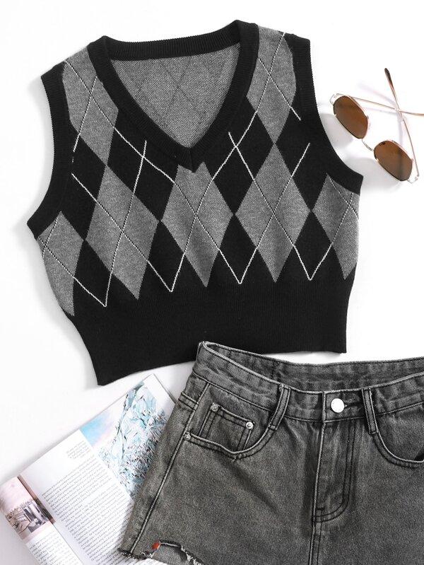 Argyle Pattern Sweater Vest - INS | Online Fashion Free Shipping Clothing, Dresses, Tops, Shoes