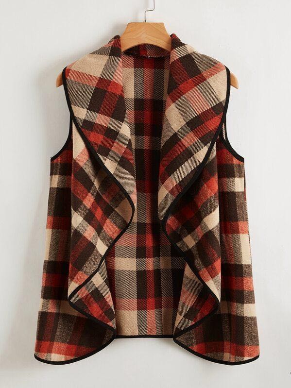 Asymmetrical Hem Plaid Waterfall Coat - INS | Online Fashion Free Shipping Clothing, Dresses, Tops, Shoes