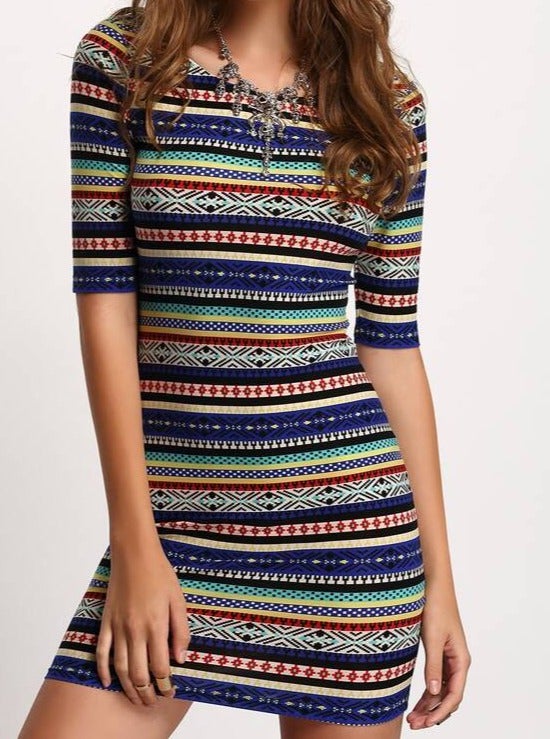 Aztec Striped Low Back Bodycon Dress - INS | Online Fashion Free Shipping Clothing, Dresses, Tops, Shoes