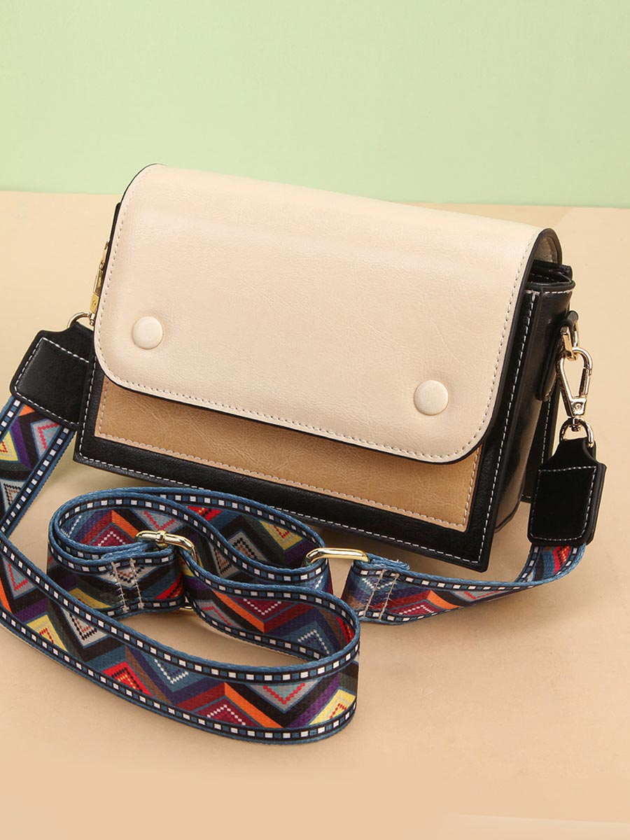 Pu Leather Colorful Wide Strap Crossbody Bag