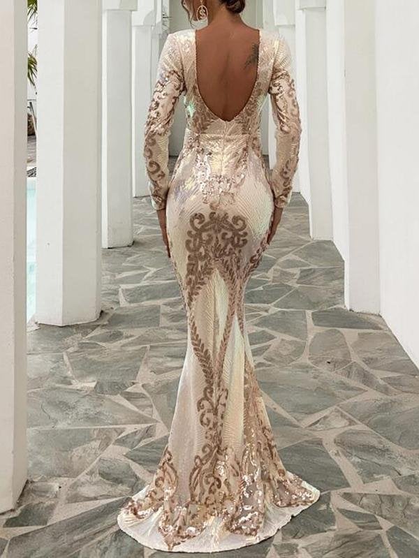 Backless Sequin Mermaid Prom Dress - Dresses - INS | Online Fashion Free Shipping Clothing, Dresses, Tops, Shoes - 01/27/2021 - Champagne - chiffon-dress
