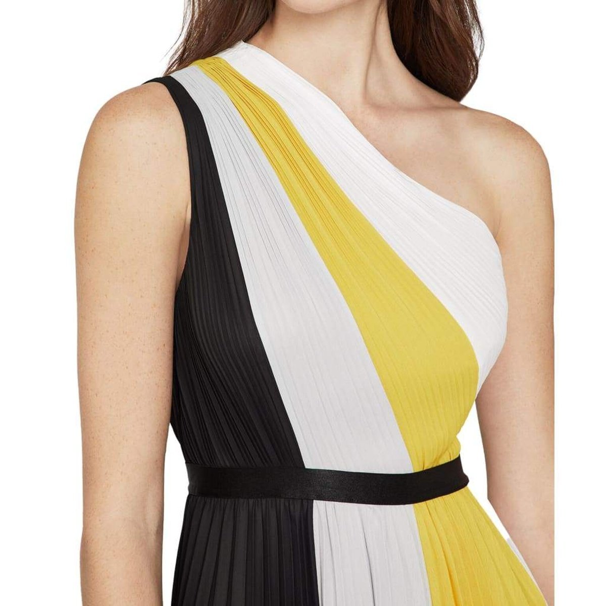 Plisse Colorblock One Shoulder Dress