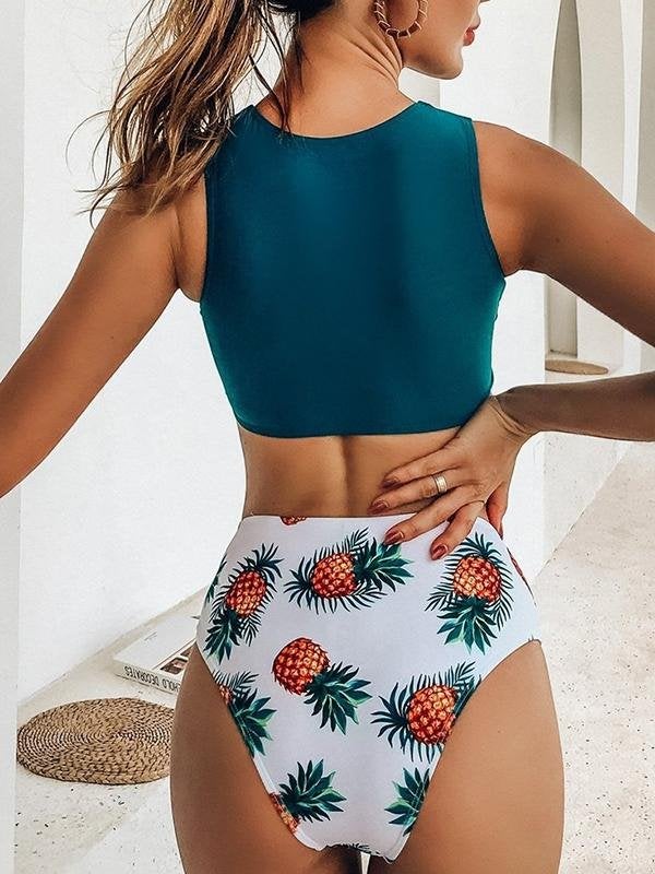 Bowknot Hem Pineapple Pattern Two Piece Swimsuit - Swimsuits - INS | Online Fashion Free Shipping Clothing, Dresses, Tops, Shoes - 09/04/2021 - Color_Multicolor - Season_Summer