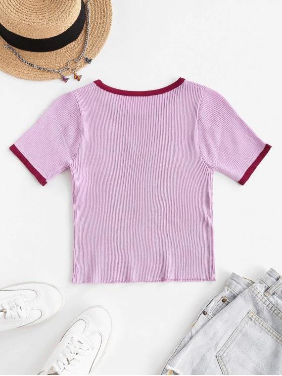 Butterfly Print Ribbed Knit Ringer Top - INS | Online Fashion Free Shipping Clothing, Dresses, Tops, Shoes