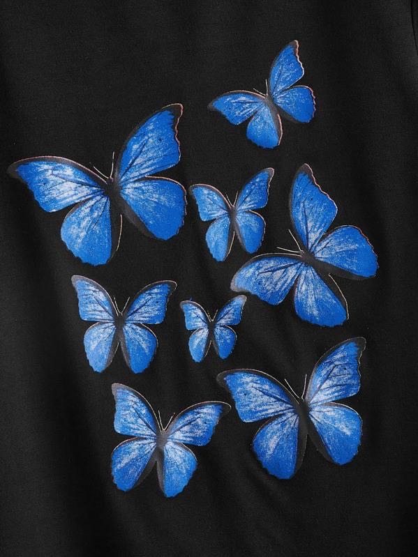 Butterfly Print Round Neck Tee - INS | Online Fashion Free Shipping Clothing, Dresses, Tops, Shoes
