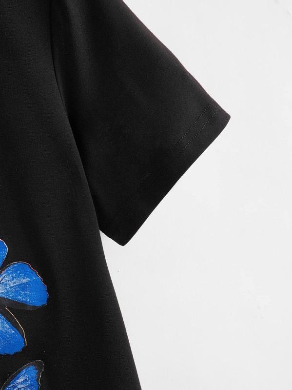 Butterfly Print Round Neck Tee - INS | Online Fashion Free Shipping Clothing, Dresses, Tops, Shoes