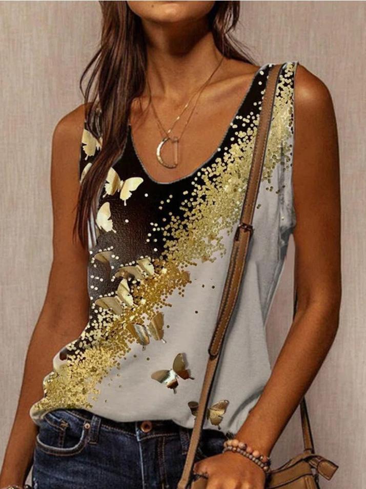 Butterfly Print Sleeveless Casual Tank Tops - Tank Tops - INS | Online Fashion Free Shipping Clothing, Dresses, Tops, Shoes - 03/07/2021 - 10-20 - Category_Tank Tops