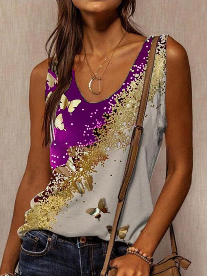 Butterfly Print Sleeveless Casual Tank Tops - Tank Tops - INS | Online Fashion Free Shipping Clothing, Dresses, Tops, Shoes - 03/07/2021 - 10-20 - Category_Tank Tops