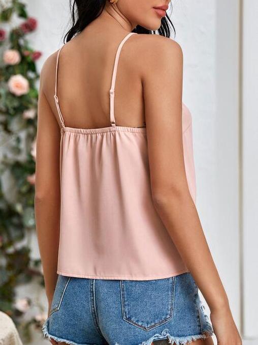 Button Front Lace Trim Cami Top - Tops - INS | Online Fashion Free Shipping Clothing, Dresses, Tops, Shoes - 214 - Beach - Casual