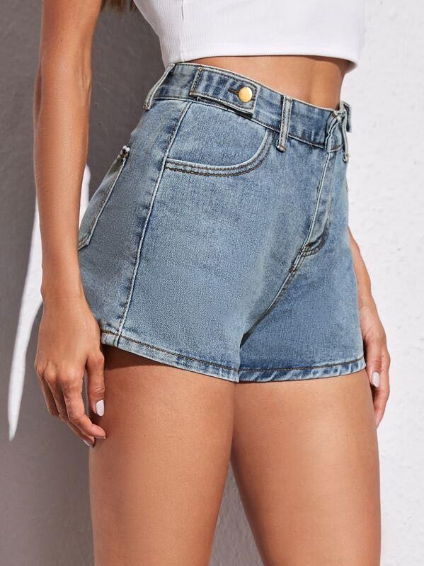 Button Front Pocket Denim Shorts - INS | Online Fashion Free Shipping Clothing, Dresses, Tops, Shoes