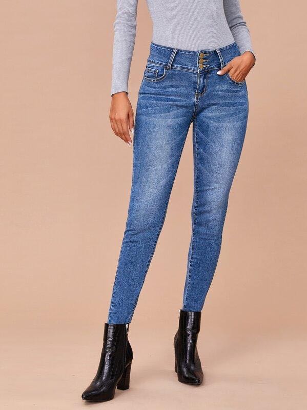 Button Front Slant Pocket Skinny Jeans - INS | Online Fashion Free Shipping Clothing, Dresses, Tops, Shoes