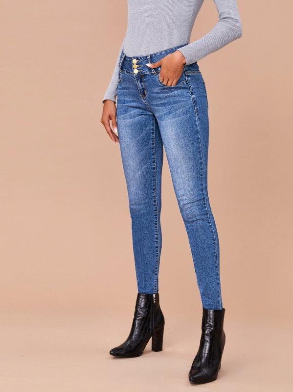 Button Front Slant Pocket Skinny Jeans - INS | Online Fashion Free Shipping Clothing, Dresses, Tops, Shoes