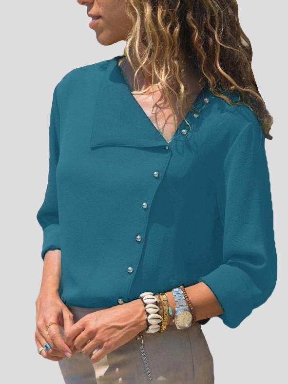 Button Slant Long-sleeved Chiffon Women Blouse - Blouses - INS | Online Fashion Free Shipping Clothing, Dresses, Tops, Shoes - 03/07/2021 - 10-20 - BLO2107031160