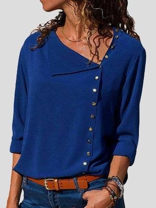 Button Slant Long-sleeved Chiffon Women Blouse - Blouses - INS | Online Fashion Free Shipping Clothing, Dresses, Tops, Shoes - 03/07/2021 - 10-20 - BLO2107031160
