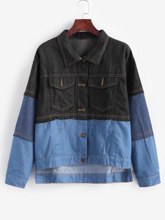 Button Up Colorblock High Low Denim Jacket - INS | Online Fashion Free Shipping Clothing, Dresses, Tops, Shoes