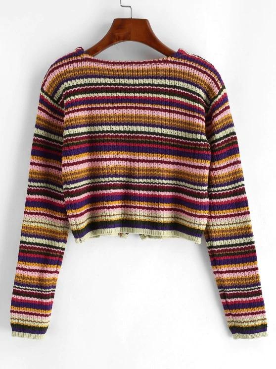 Button Up Cropped Colorful Stripes Cardigan - INS | Online Fashion Free Shipping Clothing, Dresses, Tops, Shoes