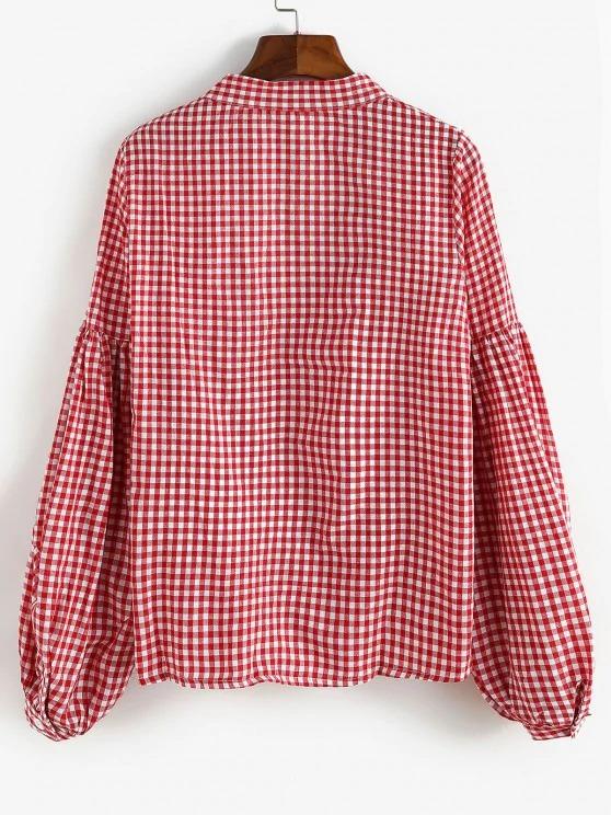 Button Up Gingham Lantern Sleeve Shirt - INS | Online Fashion Free Shipping Clothing, Dresses, Tops, Shoes
