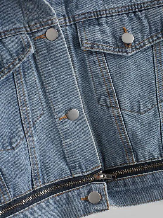 Button Up Zippered Hem Denim Jacket - INS | Online Fashion Free Shipping Clothing, Dresses, Tops, Shoes