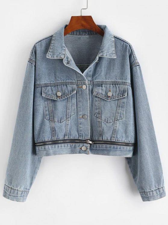 Button Up Zippered Hem Denim Jacket - INS | Online Fashion Free Shipping Clothing, Dresses, Tops, Shoes