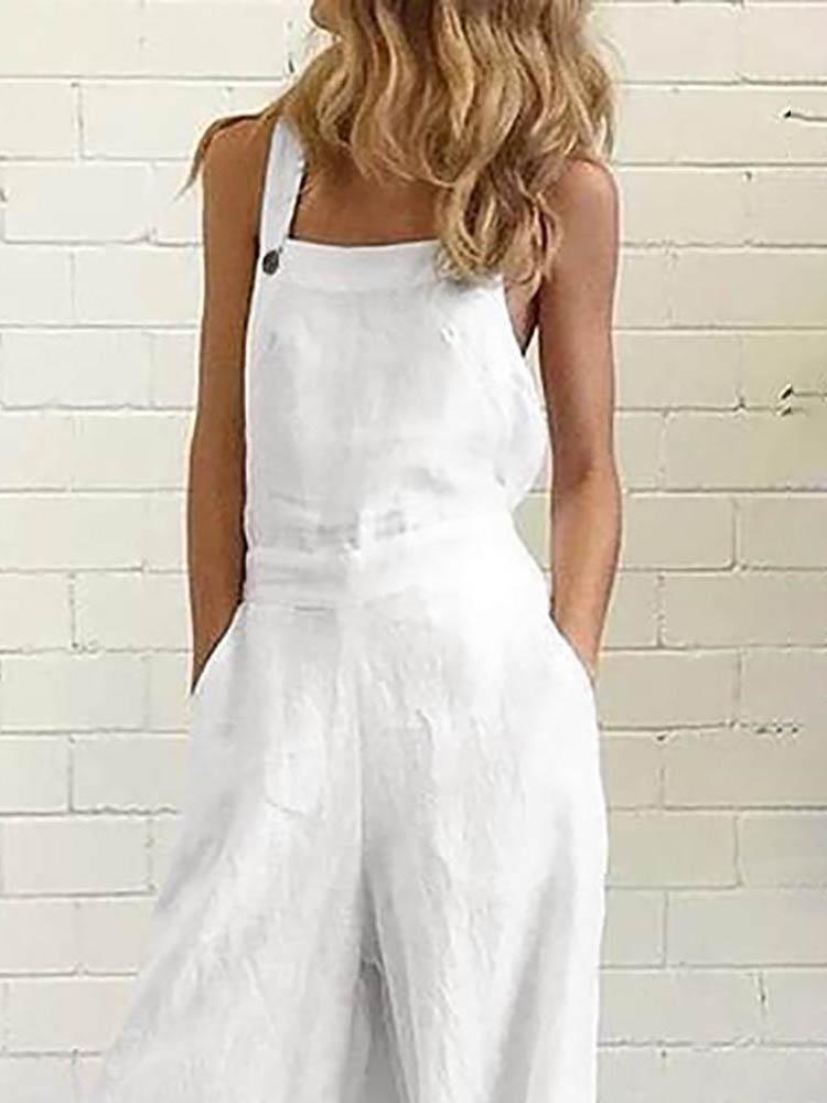 Buttoned Pocket Design Wide Leg Suspender Jumpsuit - Jumpsuits & Rompers - INS | Online Fashion Free Shipping Clothing, Dresses, Tops, Shoes - 30/04/2021 - Color_White - JUM210430059